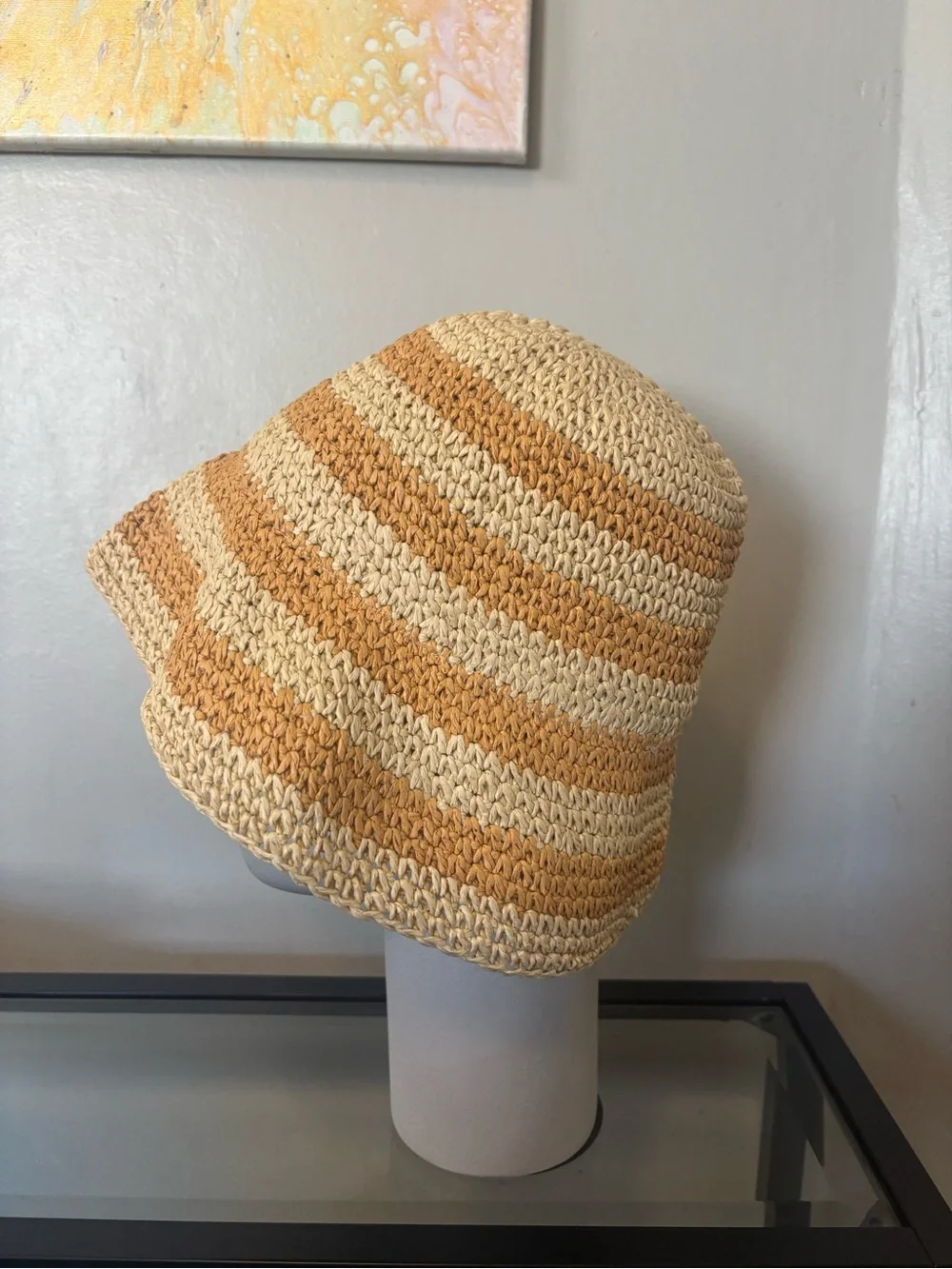 Orange & Tan Striped Crochet Bucket Hat